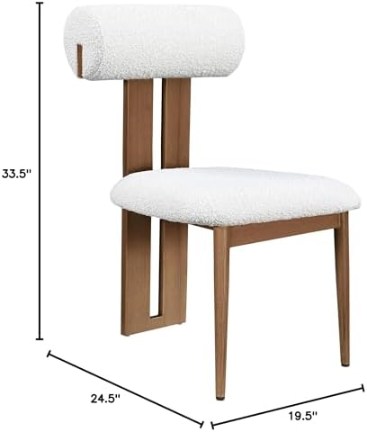 Contemporary Dining Chair with Rich Cream Boucle Fabric, Dark Walnut Wood Look Metal Frame