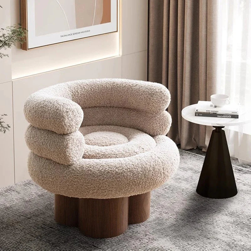 Nordic Cream Silent Style Cotton Candy Single-Seat Sofa Chair Living Room Solid Wood truewood Designer Leisure Chair