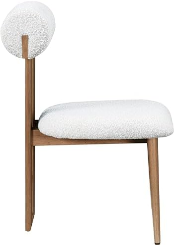 Contemporary Dining Chair with Rich Cream Boucle Fabric, Dark Walnut Wood Look Metal Frame