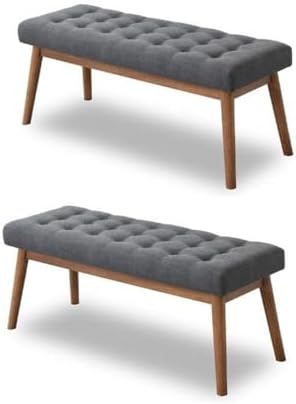 Home Square 2 Piece Fabric Bench Set in Rexton Gray