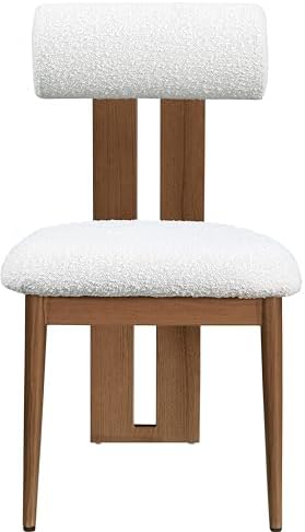 Contemporary Dining Chair with Rich Cream Boucle Fabric, Dark Walnut Wood Look Metal Frame