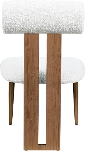Contemporary Dining Chair with Rich Cream Boucle Fabric, Dark Walnut Wood Look Metal Frame