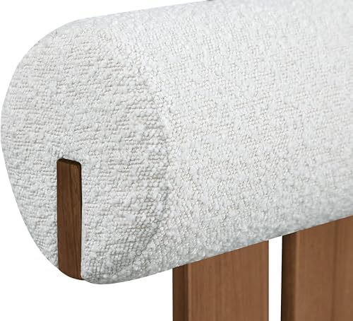 Contemporary Dining Chair with Rich Cream Boucle Fabric, Dark Walnut Wood Look Metal Frame