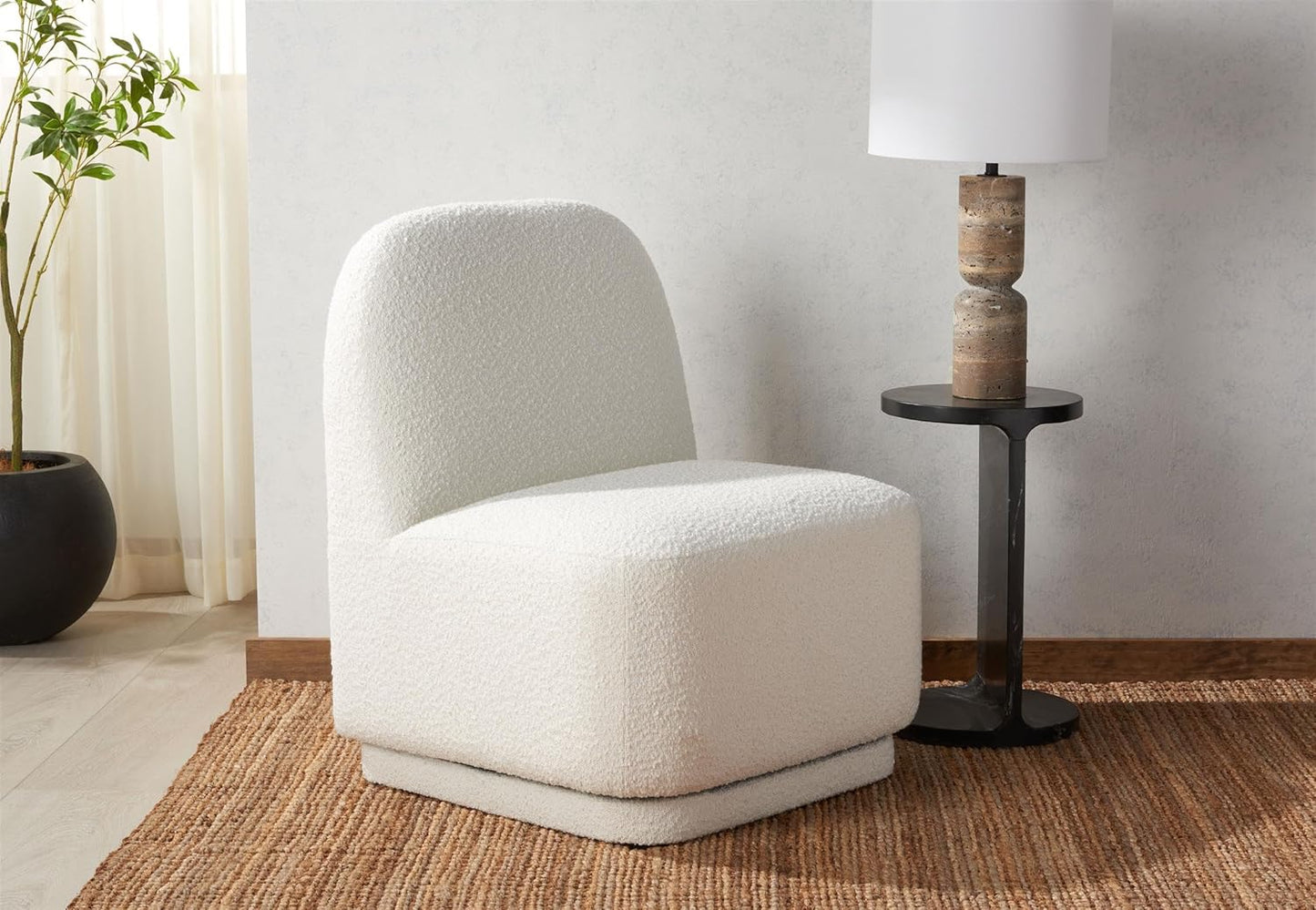 SAFAVIEH Couture Collection Bianka Ivory Boucle Upholstered Swivel Chair (Fully Assembled)