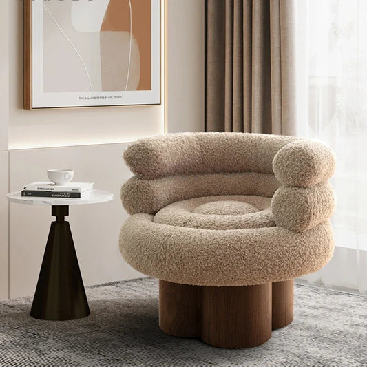 Nordic Cream Silent Style Cotton Candy Single-Seat Sofa Chair Living Room Solid Wood truewood Designer Leisure Chair