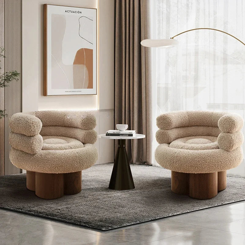 Nordic Cream Silent Style Cotton Candy Single-Seat Sofa Chair Living Room Solid Wood truewood Designer Leisure Chair