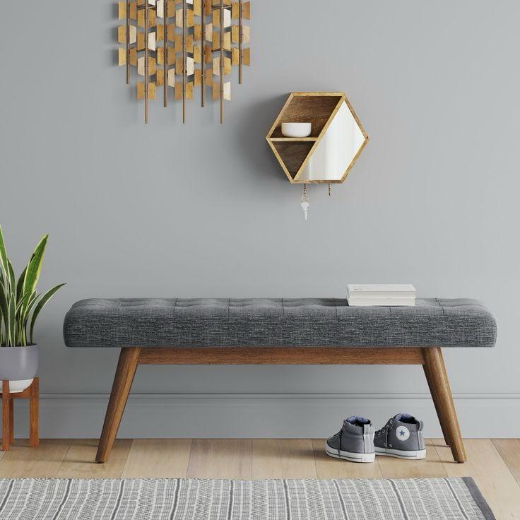 Home Square 2 Piece Fabric Bench Set in Rexton Gray